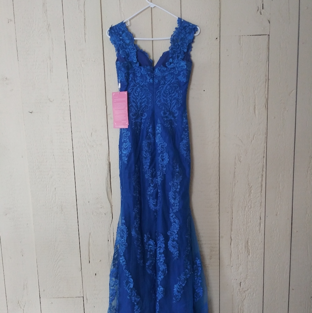 Royal Blue Lace Mermaid Dress - Picture 3 of 9